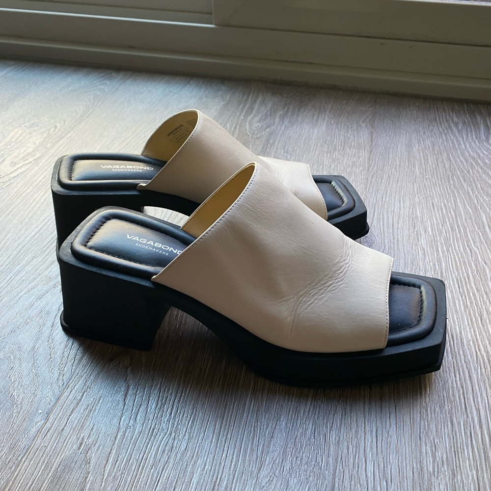 Vagabond Hennie Off White Leather Chunky Platform Slip-On Open Toe Sandal Sz 39